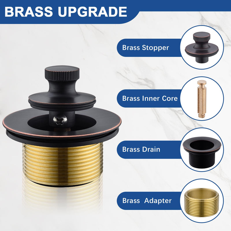 Brass Bathtub Drain Kit, Lift and Turn Tub Drain Kit with Overflow Faceplate, Oil Rubbed Bronze 1-hole
