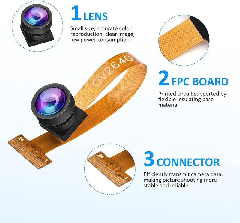 OV2640 Camera Esp32 Cam Camera Module,Aideepen OV2640 Camera 160° Wide-Angle Lens 2 Megapixel Sensor I2C Support JPEG RGB YUV for ESP32 MCU Camera 4 PCS