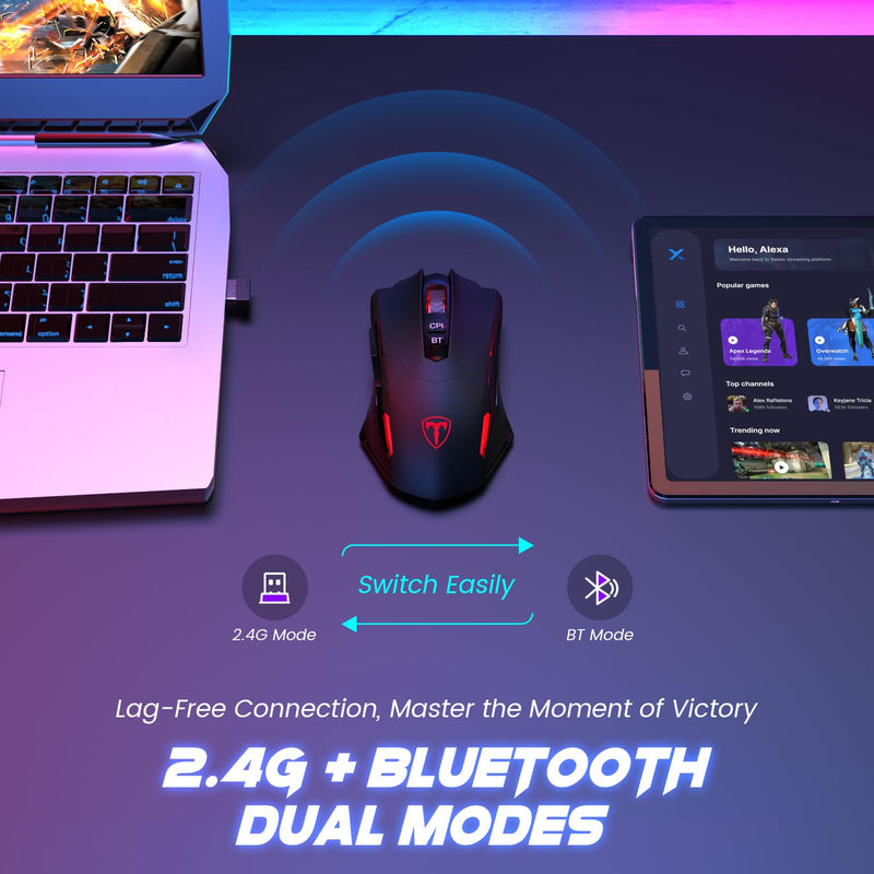 RisoPhy Gaming Mouse, Wireless Mouse Gaming with 8000 DPI, PC Gaming Mice with RGB LED Backlit Programmable Ergonomic Mouse Gamer