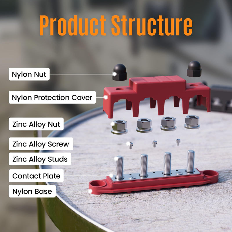 Power Distribution Block Bus Bar Marine 250A Bus Bar Terminal Block 12V Power Distribution Terminal Block with 4PCS 3/8” M10 Battery Lugs Post Automotive Marine Buss Battery Bus Bar(250A 4 x 3/8" M10) 250A 4 x 3/8" (M10)