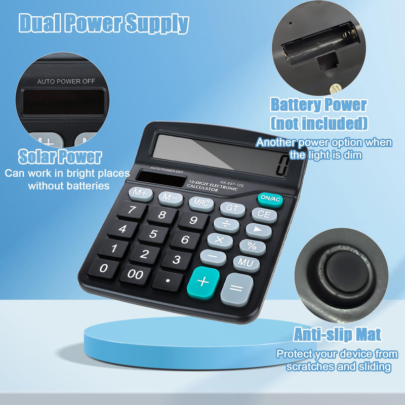 8PCS Desktop Calculators 12-Digit Dual Solar Power Calculator Handheld Basic Office Calculators with Large LCD Display and Big Sensitive Button for Office, School, Home (Black) 8