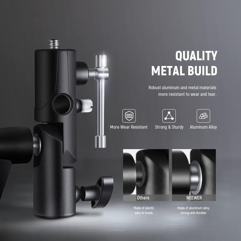 NEEWER Camera Flash Bracket H Type Mount with Umbrella Softbox Holder, 180° Swivel Adjustable Metal Light Stand Adapter with 1/4" to 3/8" Screw Adapter for Speedlite LED Light Stand Tripod (2 Pack) FB-1(2-Pack）