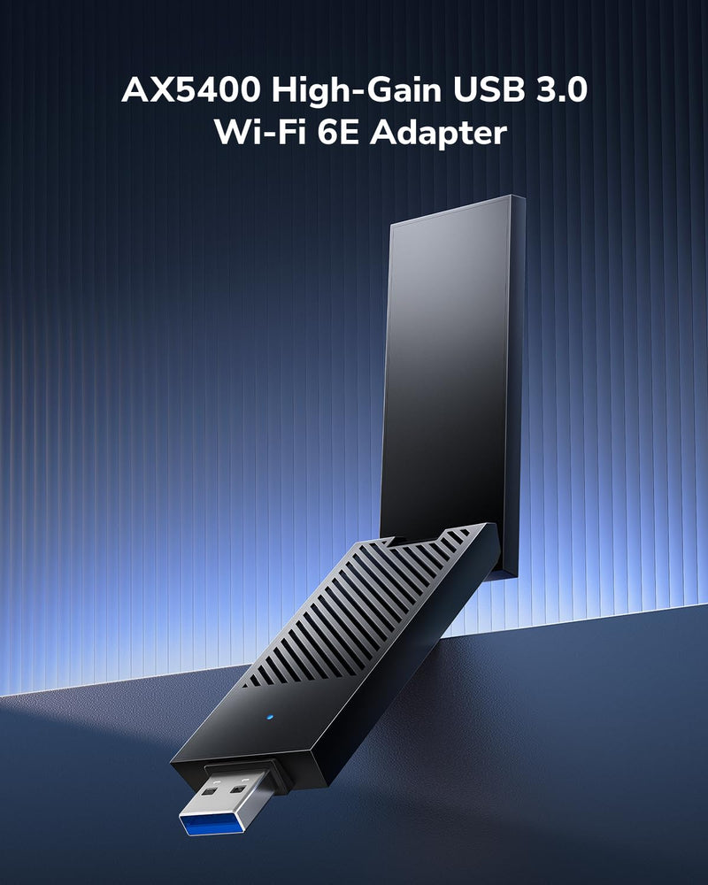 Cudy AXE5400 Tri-Band Wi-Fi 6E Wireless USB 3.0 Adapter WU5400 WiFi Adapter for Desktop PC, Supports Windows 11/10, High Gain Antennas, 6GHz, 1024-QAM, 160MHz, WPA3