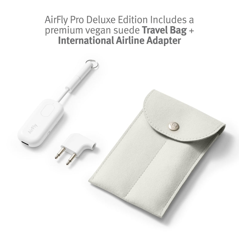 Twelve South AirFly Pro Deluxe | Bluetooth Wireless Audio Transmitter/Receiver for up to 2 AirPods/Wireless Headphones Use with 3.5mm Audio Jack; International Headphone Adapter & Travel Case White