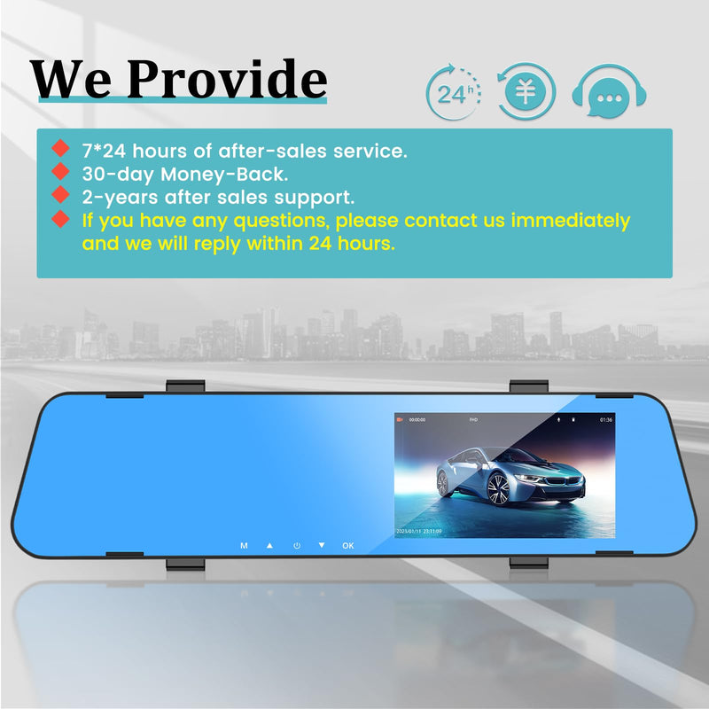 4.5 Inch Rear View Mirror Camera for Car with 64G TF Card, 1080P IPS Touch Screen/Loop Recording / 150° Wide Angel/Night Vision/G-Sensor/Parking Assistance