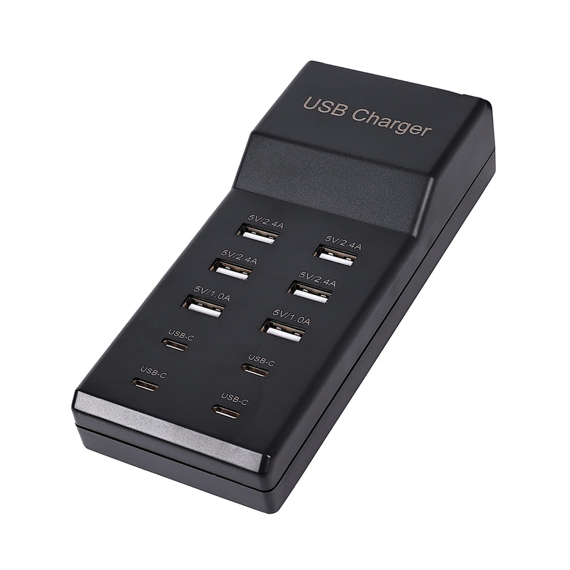 USB Charger,50W USB Charging Station with 10-Port (6 USB-A Port & 4 USB-C Port) Compatible with iPhone 15/14/13/12/11/X/8/7/6 Phones, Watch,Tablets, Smartphones Black 6USB-A&4USB-C Ports-black