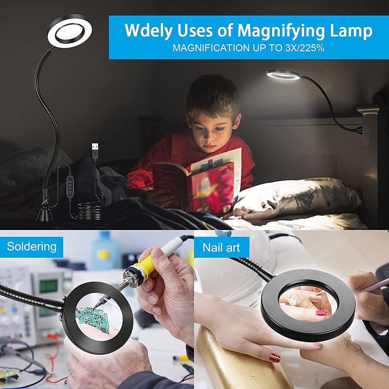Toolour Magnetic Helping Hand with Light, Third Hand Soldering Tool with 3X LED Magnifier (No Adapter), Soldering Holder with 4 PCB Columns, 4 Flexible Arms Soldering Station, Ideal for Soldering 4AB-BL