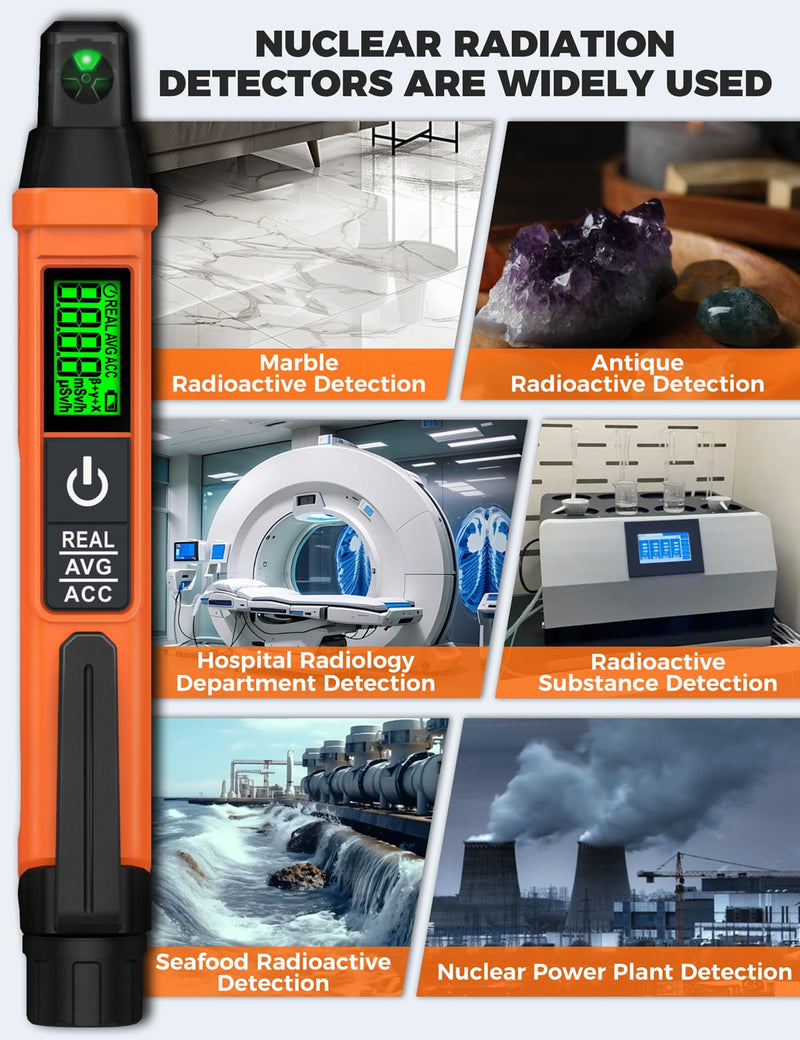 ND01 Geiger Counter Radioactivity Portable β/γ/X | POROMETISTO Radiation dosimeter, illuminated LCD: real-time, average, cumulative – for home & on the go