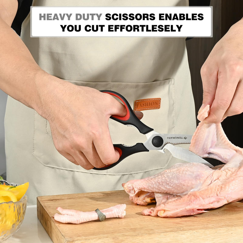 Kitchen Cooking Shears Heavy Duty Kitchen Scissor with, Detachable, All Purpose Scissors, Dishwasher Safe Scissors, Serrated Blades, Nutcracker and Bottle Opener function included (2 Pack) 2