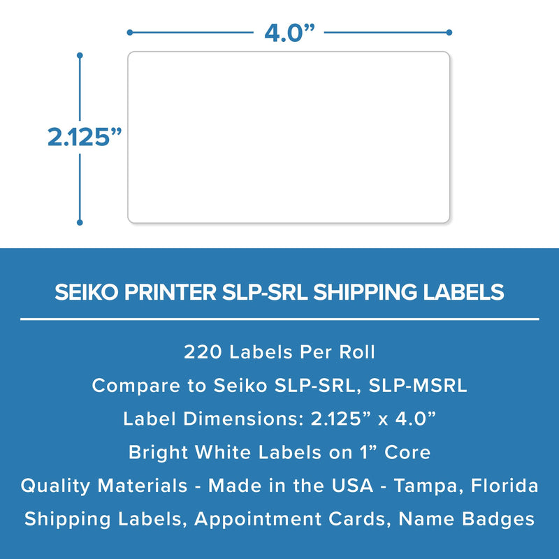 Shipping Labels for Seiko Printers SLP-SRL - (2-1/8” x 4”) White Labels, Permanent Adhesive, Great Compatibility, Wide Range of Applications [1 Roll/220 Labels] | LabelValue.com