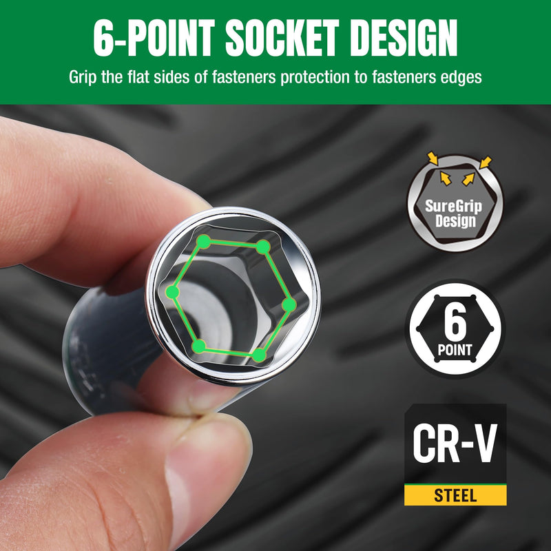 SK 1/4" Drive Socket Set, Deep Metric Sockets, 13-Piece 4-14 mm, SuperKrome Finish, Premium CR-V Construction, with Aluminum Socket Organizer 0.16 - 0.55 inch