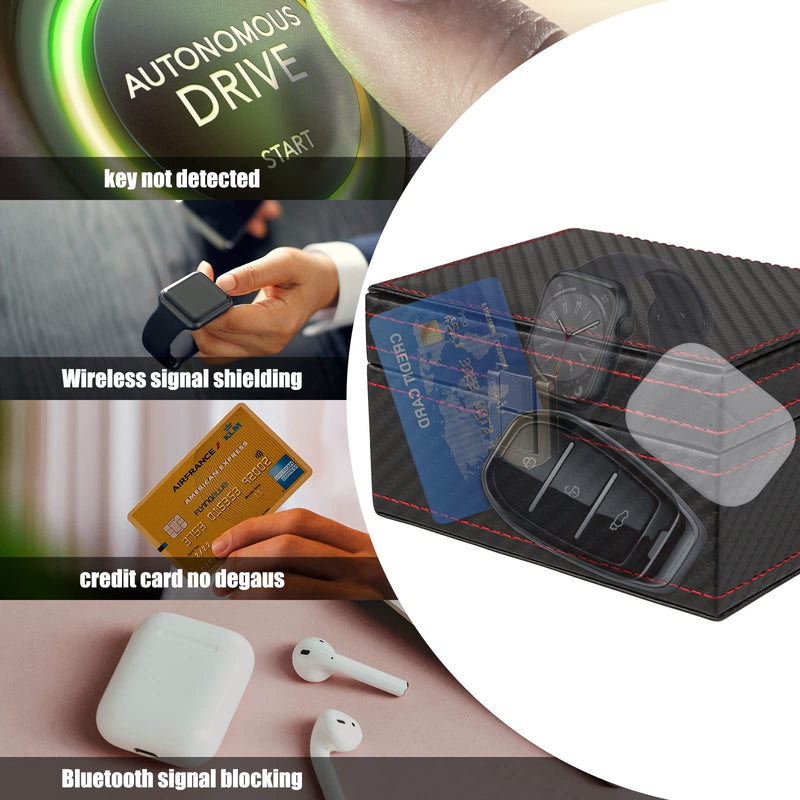 Faraday Box, [Carbon Fiber Texture] RFID Box for Car Keys, Key Fob Protector, Signal Blocker for Keyless Fob, Car Key Signal Blocker Cage, Signal Blocking Box for Car Keys Phones (Medium) Medium, Capacity(4-6 Keys)