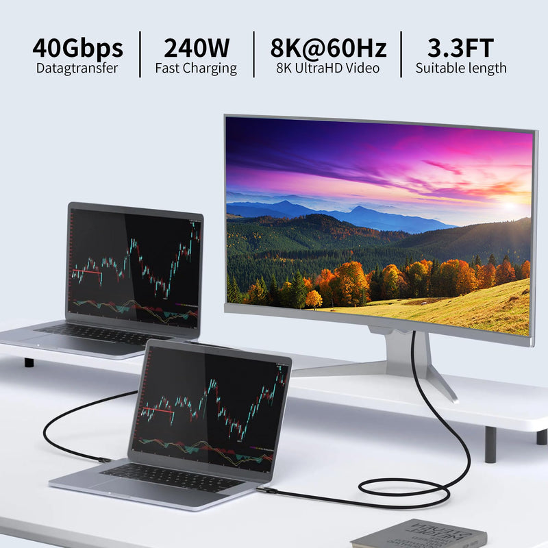 Thunderbolt 4 USB-C Cable 3FT – 40Gbps, 8K Video, 240W Charging, for MacBook Pro 2024, iPhone 16, Docking Station, USB4/Thunderbolt 3