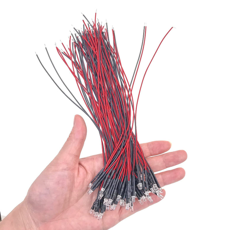 JZK 50 pieces 12V 3mm white LED diodes with wire, LED diode light 3mm, ultra bright 12V light diodes 3 mm with 20cm cable