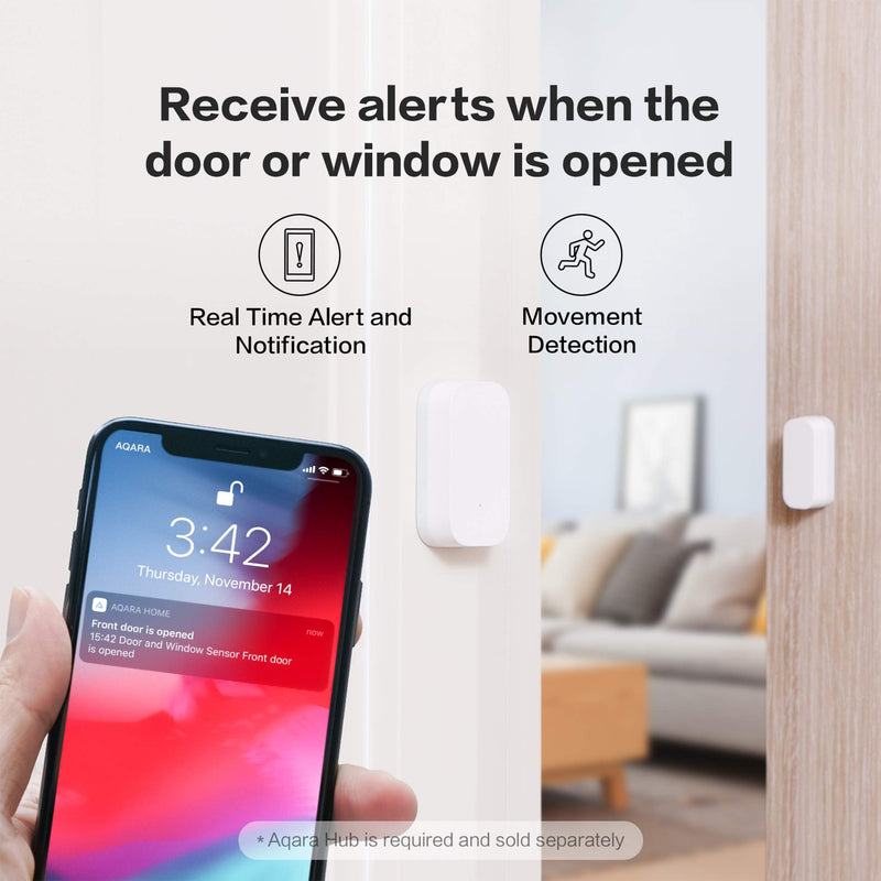 Aqara Door and Window Sensor, Requires Aqara Hub, Not Support Hubs from Other Brands, Zigbee Connection, Wireless Mini Contact Sensor, Compatible with Apple HomeKit, Alexa, Works with IFTTT