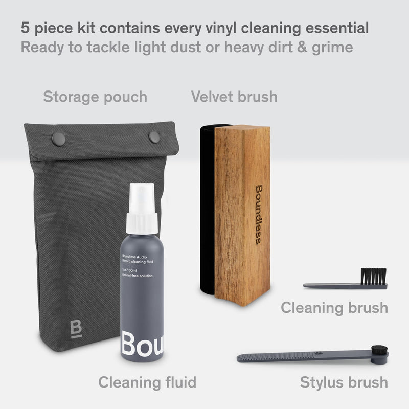 Vinyl Record Cleaning Kit - 5-in-1 Vinyl Record Cleaner Kit Includes Velvet Record Brush, Stylus Brush, Record Cleaning Solution, Cleaning Brush & Storage Bag - Vinyl Cleaning Kit 5pc Essential Kit