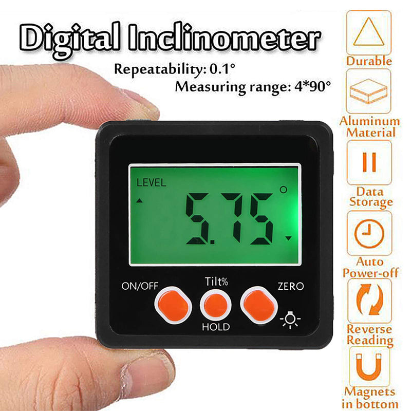 iFCOW Digital Inclinometer Protractor, Waterproof Precise 4 x 90 Degree Protractor with Magnetic Base and Backlight Black