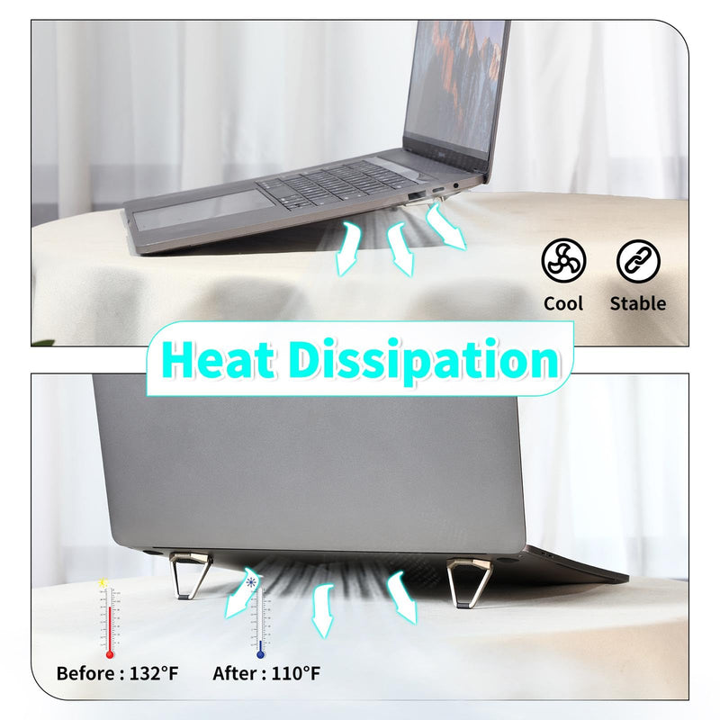 Konohan 4 Pieces Portable Keyboard Laptop Stand Mini Aluminum Keyboard Riser Foldable Cooling Laptop Kickstand Adjustable Lightweight Lifter for Desk Computer Laptops Notebooks 12-17 Inch(Silver) Silver