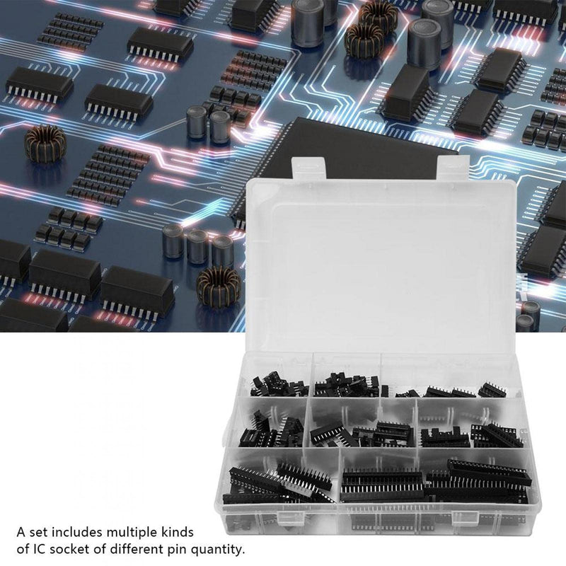 Sockets Solder 122 Pcs IC Socket Adapter Electronic Component Connector Pitch Double Row Assortment Kit for Experiments and DIY Projects DIP-8 6 14 16 18 24 28 40Pins 2.54mm