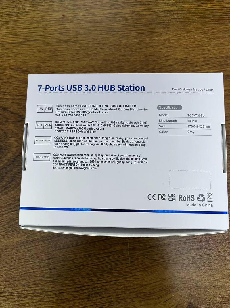 Powered 7-Port USB 3.0 Hub, USB C to 7 Ports USB Data Hub Splitter with Individual LED On/Off Switche, 3.3FT Cable, 12V/3A Power Adapter, for Laptop MacBook Pro/Air PC (Aluminum Gary)