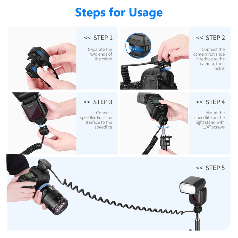 Neewer 4.2'/1.3m TTL Off Camera Flash Speedlite Cord compatible with Canon DSLR 800D/750D/700D/650D/600D/7D2/7D/6D2/6D/5D4/5D3/5D2/5DS/1D4/1D3/100D/80D/70D/60D Cameras