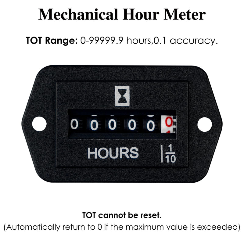 Jayron JR-HM002 DC 6-80V Snap in Mechanical Hour Meter for DC Powered Equipment Such as Fork Lifts,Golf Carts,Generator,ATV,Lawn Mower,Floor Care Equipment,and Any Other Battery Powered Equipment