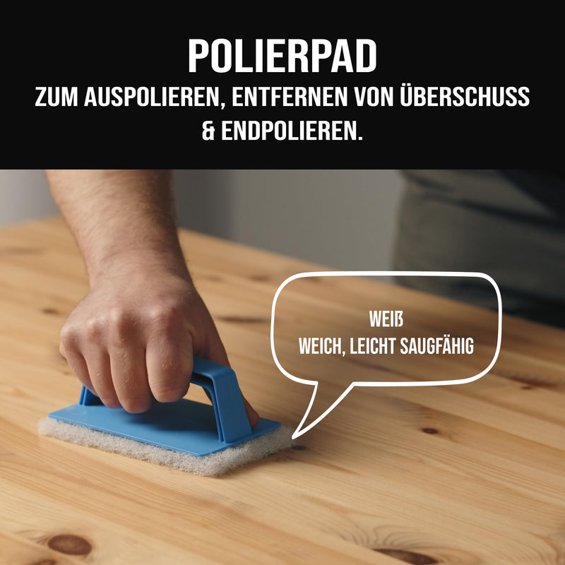 OLI NATURA Pad Set for Applying and Polishing Wood Oils | With 10 massage pads, 10 polishing pads and ergonomic pad holder - for an even, professional finish