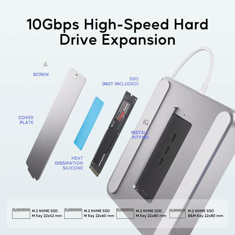 USB C HUB for iMac 24 inch 2021/2023/2024, PULWTOP USB Hub Adapter iMac Accessories for i-Mac M1/M3/M4 with USB C 10Gbps 3*USB A SD/TF, Docking Station Support Expand M.2 SSD (Not Included), Silver imac usb c hub-sliver