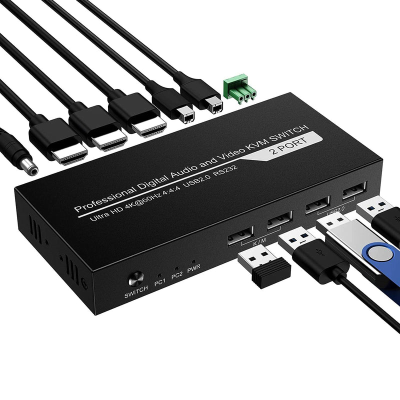 KVM Switch HDMI 2 Port, JCHICI 4K@60Hz USB KVM Switcher for 2 Computers Share 1 HD Monitor and a Set of Keyboard Mouse Printer U Disk