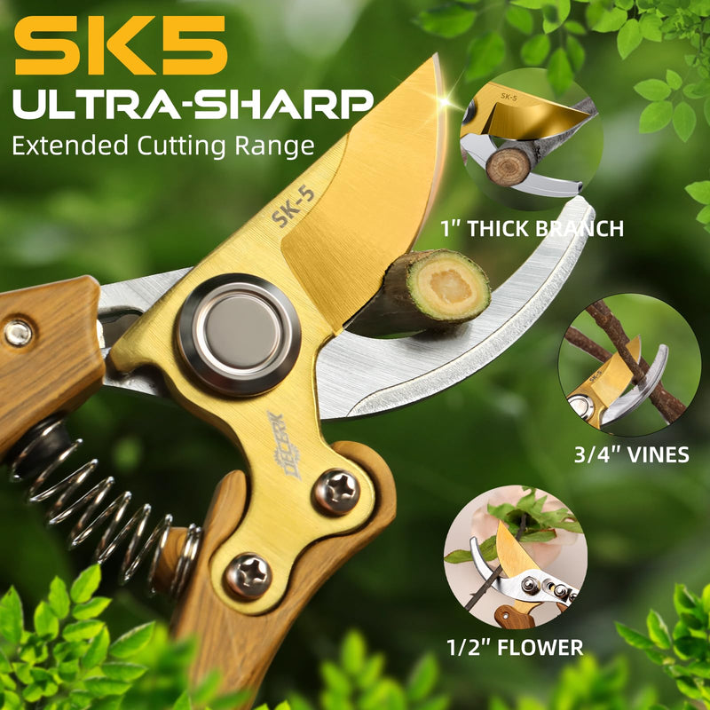 8.5" Professional Bypass Pruning Shears – Heavy Duty Garden Scissors & Clippers for Wood & Tree Trimming, Ultra Sharp SK5 Blade, Ergonomic Handle, Perfect Gardening Gift, 2025 Wood-Like Finish WoodGrain