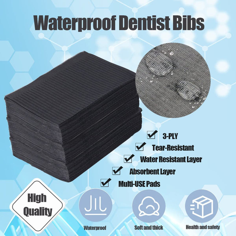 125 Pcs Disposable Patient Dental Tubes, 13"x18", 3-Ply Waterproof Piercing Tattoo Paper Napkin Cloth for Dental Clinic, Tattoo Station and Salon (Black) Black