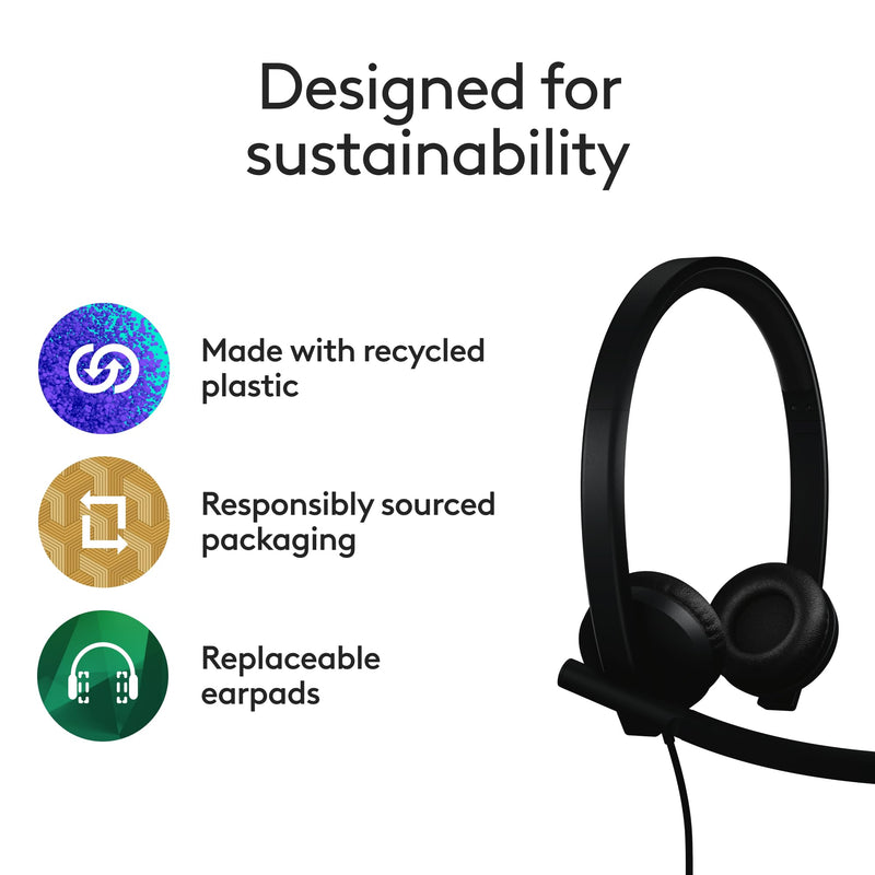 Logitech H570e USB Headset with Microphone for PC and Mac, USB-C Wired Headset with Stereo Sound, Noise-Canceling Mics and Inline Controls, Certified for Microsoft Teams, Black Teams Version Stereo, USB-C