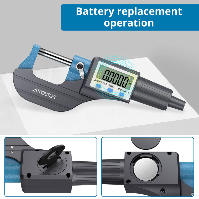 AUTOUTLET Micrometer Digital Outside Micrometer 0-25mm/0.001mm, High Precision LCD Digital Micrometer Micrometer Caliper Length Measuring Tool Micrometer 0.001mm(0.00005")