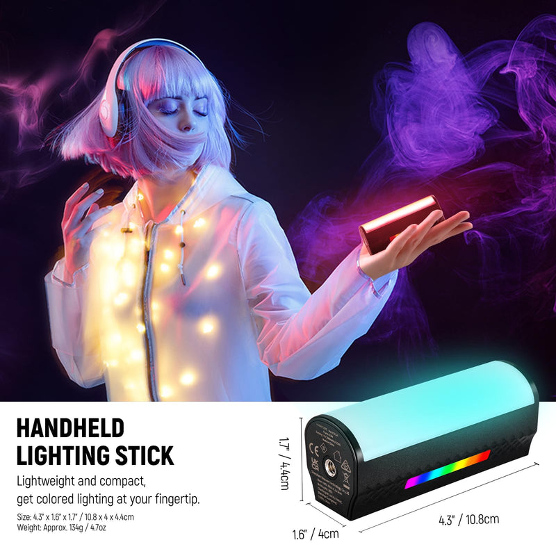 NEEWER Magnetic Handheld Light Wand with APP Control, 360° Full RGB Mini LED Video Light Stick with 2550mAh Battery, 2500K~8500K Dimmable CRI 97 with 17 Light Scenes for Photography Vlog TikTok, TL97C