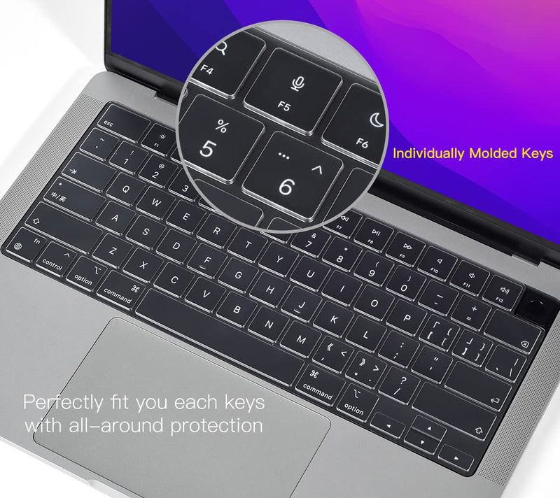 CaseBuy Premium Keyboard Cover for 2024 2023 M2 M3 MacBook Air 15" A2941 A3114, M2 M3 MacBook Air 13.6" A2681 A3113, MacBook Pro 14" 16" A2442 A2779 A2918 A2992 A2485 A2780 A2991 M3 M2 M1 Pro/Max MacBook Pro 14/16 Inch Clear