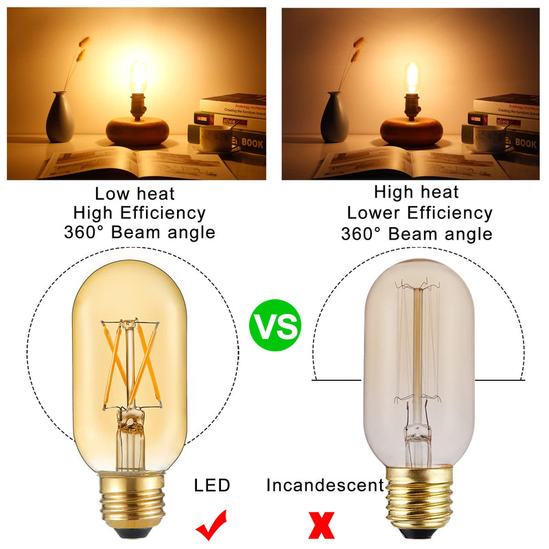 LiteHistory E26 LED Bulb 6W Equivalent E26 Bulb 60 watt Warm White 2200K Amber E26 Edison Bulb dimmable AC120V 400lm Tubular T14 T45 LED Bulb for Pendant, Sputnik,Vanity,Wall sconces Pack of 6 6w=60w 2200k Amber
