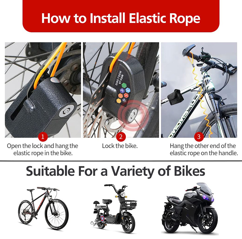 Alarm Disc Lock Set, Brake Lock, Anti-Theft Waterproof 110 dB 7mm Pin 5ft Reminder Cable for Motorcycles Bike Scooter Carry Pouch (1pcs Black) 1pcs Black