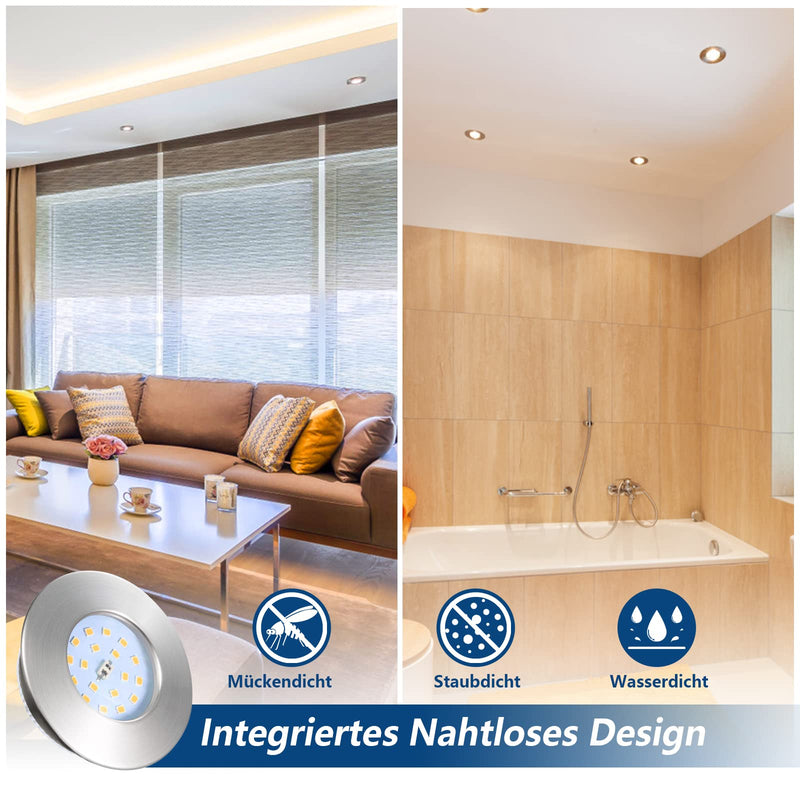 Allesgute LED recessed spotlight ultra flat 230V 5W IP44 spot set warm white 500lm recessed lights mini round matt nickel slim 30mm bathroom ceiling spot recessed spot for hole diameter 68mm - set of 6 warm white matt nickel set