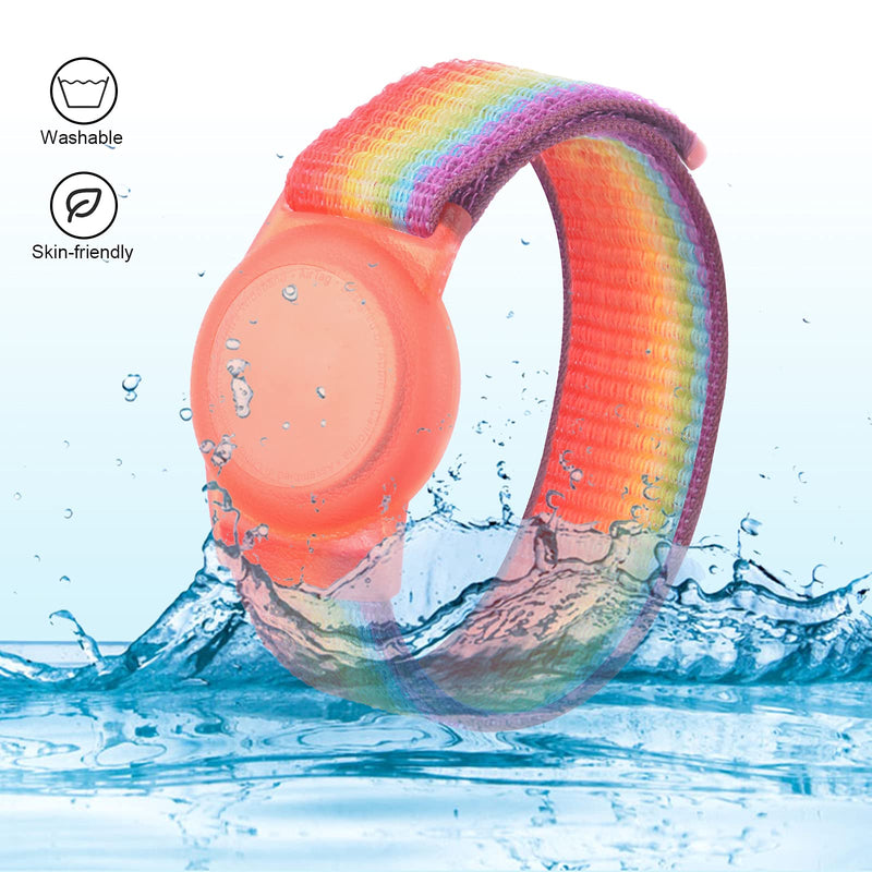 Kids Wristband Compatible with Apple AirTag, Protective Case for Air Tag GPS Tracker Holder with Nylon Bracelet, Adjustable Anti Lost Watch Band for Toddler Child Elder (Rainbow B) Rainbow B