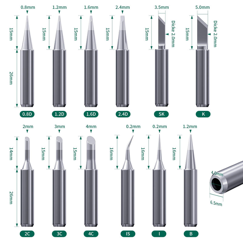 HANGLIFE 900M Soldering Tips (Pack of 12) Soldering Iron Tips - Replacement Soldering Tips for Soldering Stations, Welding Devices & Accessories | Compatible with Hakko, Yihua, Atten & More Kit 1