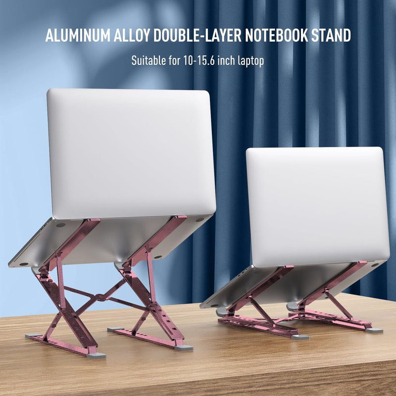 Portable Laptop Riser, Adjustable Laptop Stand,Aluminum Laptop Stand for Desk Foldable, Ergonomic Computer Notebook Stand Holder for MacBook Air Pro, Dell XPS, HP (10-15.6'')(Pink) Height&Angle Adjustable Pink