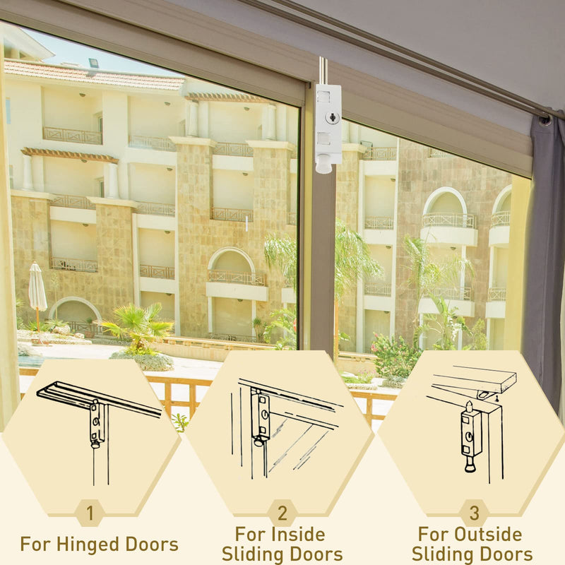 Dunzy 2 Pieces Sliding Door Lock Rectangle Patio Door Lock Keyed for Glass Hinged Security Bar Steel Bolt Zinc Alloy Iron Portable to Prevent Sliding