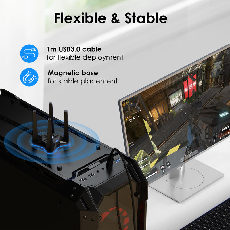 WAVLINK AX1800 USB WiFi Adapter for Desktop PC, Dual Band 5GHz/2.4GHz, MU-MIMO, Beamforming, WPA3 Security, 4x3dBi Antennas, Windows 11/10 Compatible