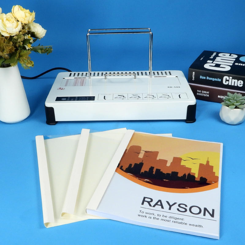 RAYSON TBC4-25-W Thermal Binding Covers, 3/16", PVC Transparent Front Cover and Glossy White Back Cover, Holds 38 Sheets, 25 Pack 3/16"