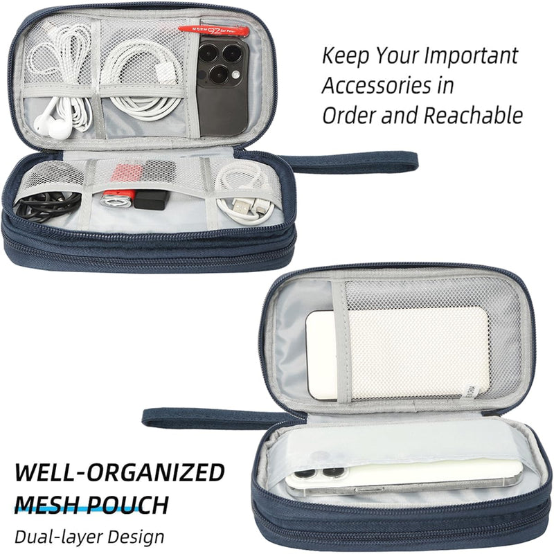Electronic Organizer, Travel Cable Organizer Bag Pouch Electronic Accessories Carry Case Waterproof Electronic Bag for Cable, Cord, Charger, Phone, Power Bank, Earphone (Navy Blue, Medium) Navy Blue