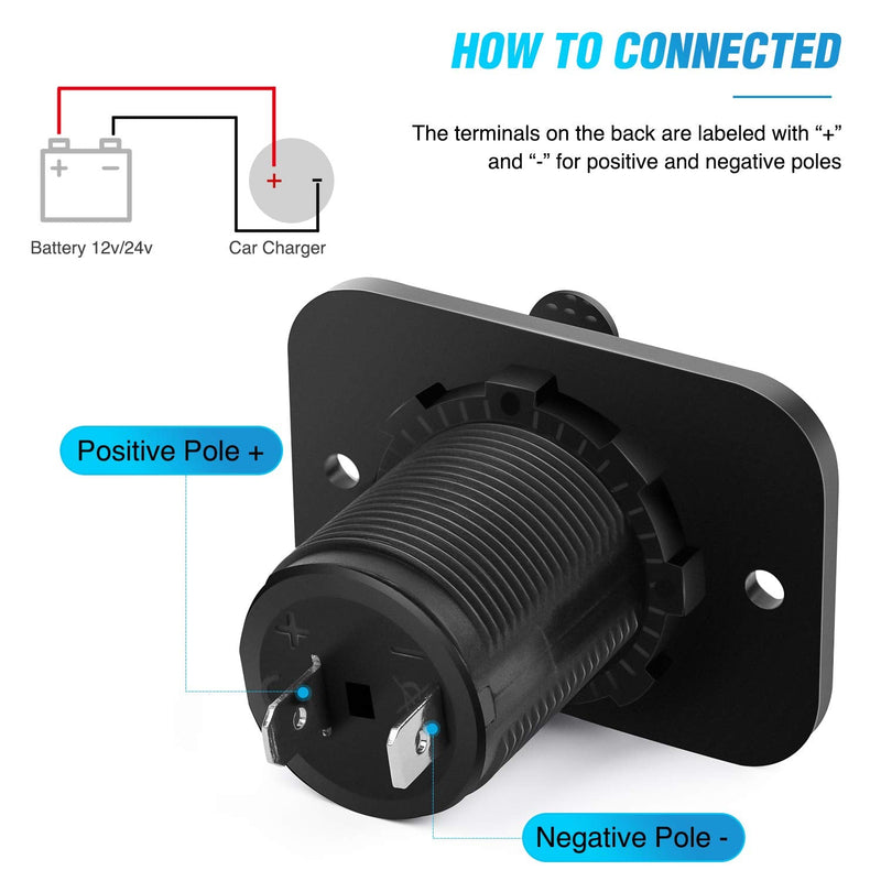 Nilight 2 Pack Car Cigarette Lighter Socket DC 12V Waterproof Power Outlet Adapter Replacement with Terminals Wires and Screws for Marine Boat Motorcycle, Boat, Car,Truck, RV, ATV 2Pcs Cigarette Lighter Socket