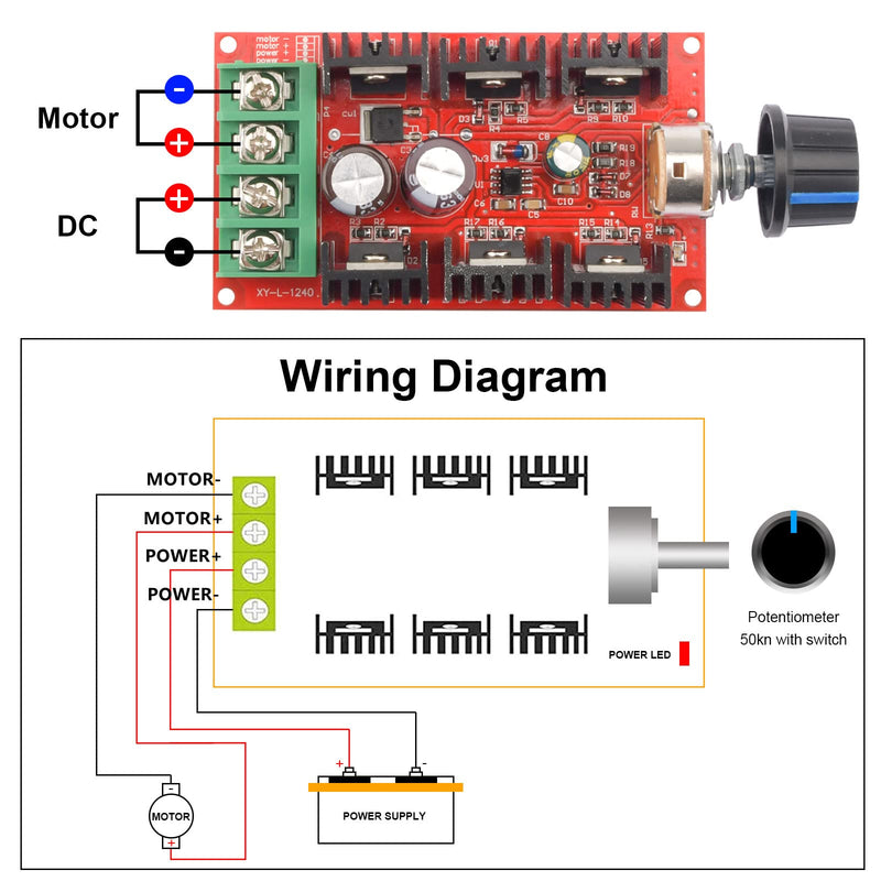 Aideepen DC Motor Speed Controller Switch 12V 24V 48V 2000W MAX 9-50V 40A PWM HHO RC Controller Regulator, Motor Speed Controller Switch Signal Generator 9-50V Motor Speed Controller