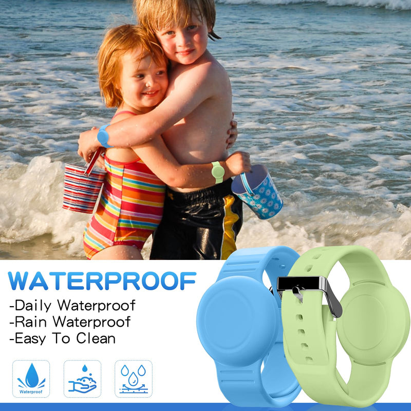 Waterproof Air Tag Bracelet for Kids(2 Pack), Soft Silicone Air Tag Hidden Wristband Kids, Lightweight GPS Tracker Compatible with Apple AirTag (Grow in Dark Blue & Green) ‎‎‎‎‎‎Grow in Dark Blue & Green