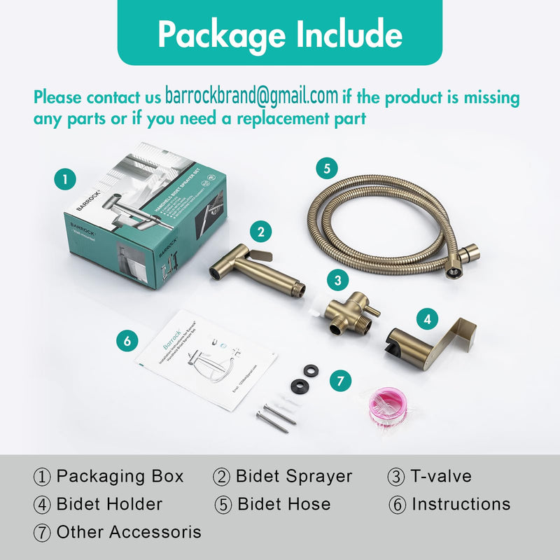 BARROCK Handheld Bidet Sprayer for Toilet, Stainless Steel Metal Made Baby Cloth Diaper Spraying Kit, Bathroom Toilet Bidet Attachment Set for Bathing Pets and Feminine Hygiene, Brushed Brass Gold Brushed Gold 1