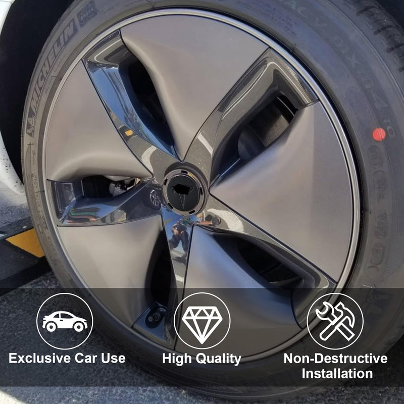 Wheel Center Cover for Tesla Model 3 Model Y,56mm Hubcaps Wheel Rim Cover Tesla Center Caps Hubcaps,Matte Black Emblem & Matte Black Background